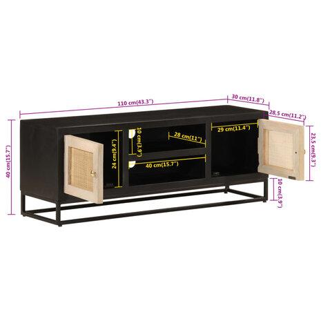 Tv-meubel 110x30x40 cm massief mangohout en ijzer zwart 10