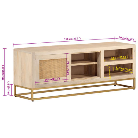 Tv-meubel 110x30x40 cm massief ruw mangohout en ijzer 10