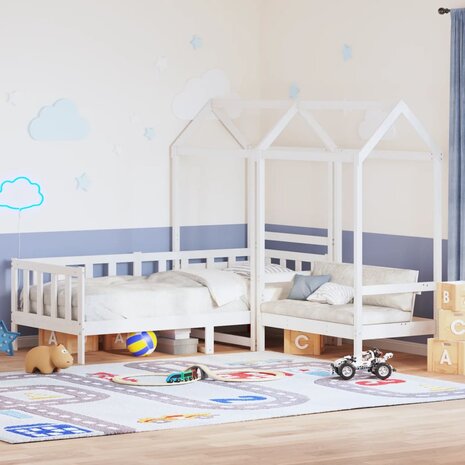 Kinderbed met huisje en bankje massief grenenhout wit 90x200 cm 3