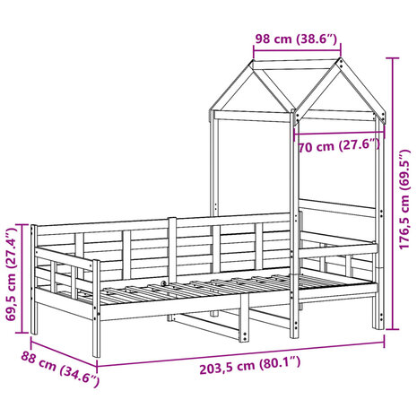 Slaapbank met bedhuis 80x200 cm massief grenenhout wit 12