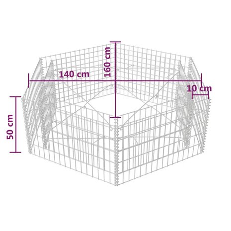 Gabion plantenbak verhoogd zeshoekig 160x140x50 cm 5