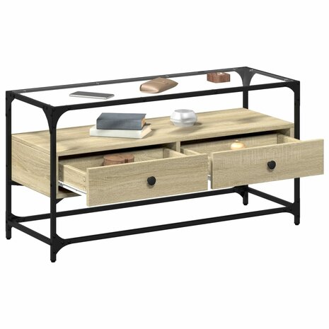 Tv-meubel met glazen blad 98x35x51 cm bewerkt hout sonoma eiken 3