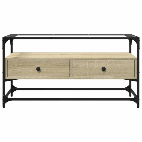 Tv-meubel met glazen blad 98x35x51 cm bewerkt hout sonoma eiken 4