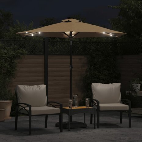 Parasol met LED&apos;s en stalen paal 225x225x212 cm taupe 3