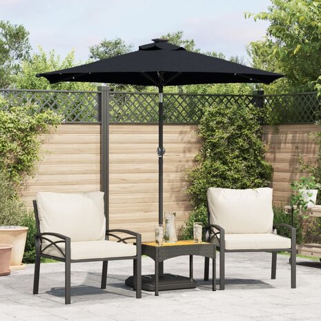 Parasol met LED&apos;s en stalen paal 225x225x212 cm zwart 1