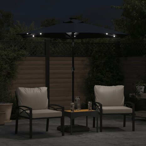 Parasol met LED&apos;s en stalen paal 225x225x212 cm zwart 3