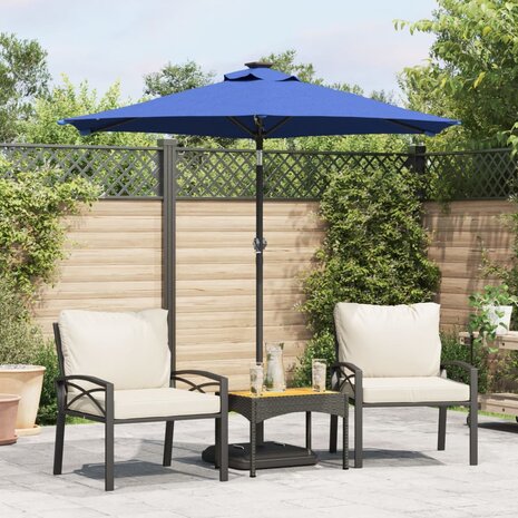 Parasol met LED&apos;s en stalen paal 225x225x212 cm azuurblauw 1