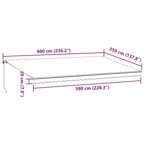 Luifel handmatig uittrekbaar met LED 600x350 cm bruin 11