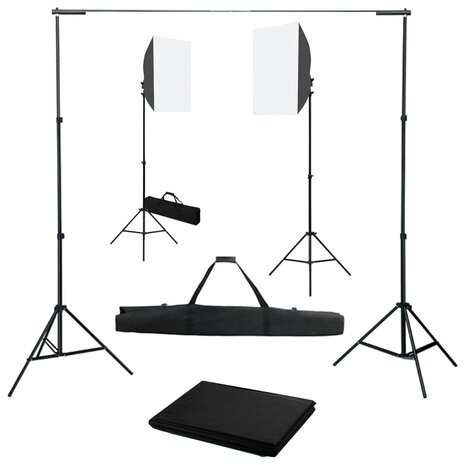 Fotostudioset met softboxlampen en achtergrond 1