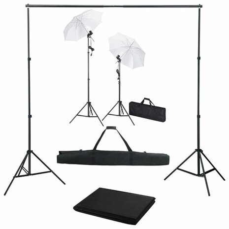 Fotostudioset met achtergrond, lampen en paraplu&apos;s 1