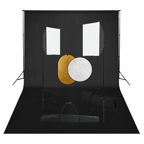 Fotostudioset met softboxlampen, achtergrond en reflector 1