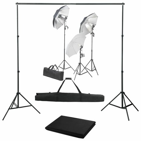 Fotostudioset met verlichtingsset en achtergrond 1