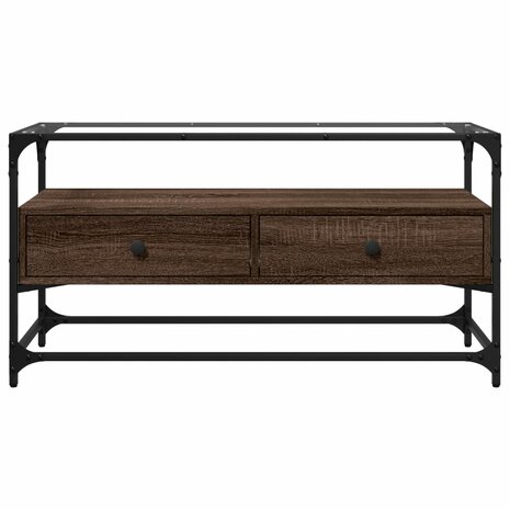 Tv-meubel met glazen blad 98x35x51 cm hout bruin eikenkleurig 4