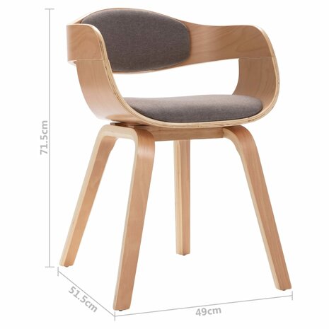 Eetkamerstoelen 2 st gebogen hout en stof taupe 9