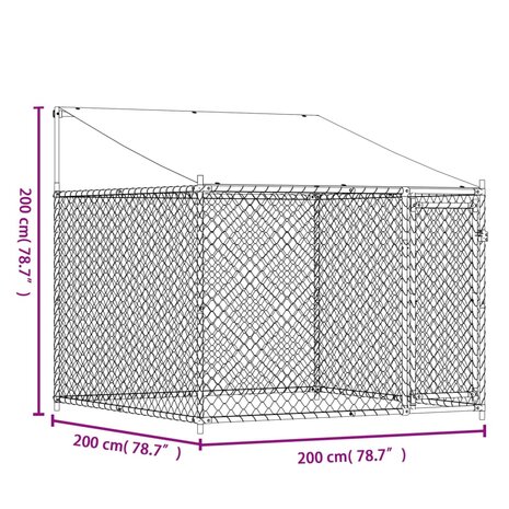 Hondenhok met dak en deur 2x2x2 m gegalvaniseerd staal grijs 8