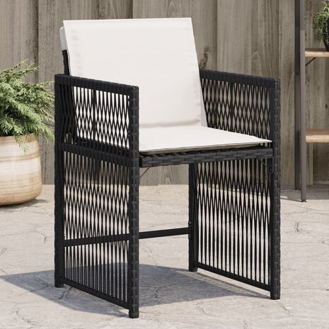 Tuinstoelen 4 st met kussens poly rattan zwart 1