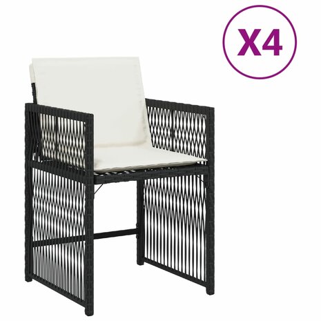 Tuinstoelen 4 st met kussens poly rattan zwart 2