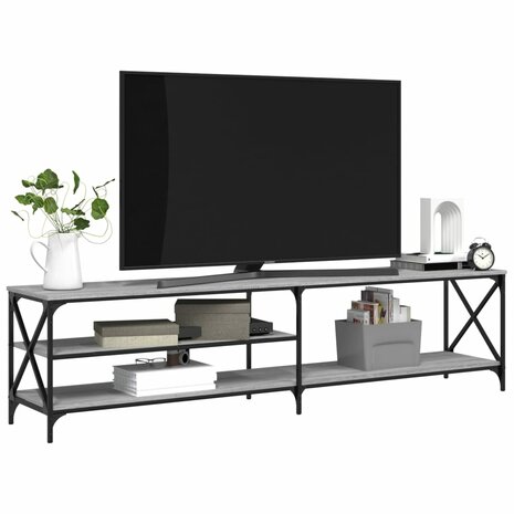 Tv-meubel 200x40x50 cm bewerkt hout metaal grijs sonoma eiken 4