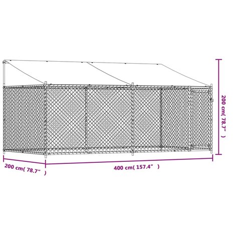 Hondenhok met dak en deur 4x2x2 m gegalvaniseerd staal grijs 9