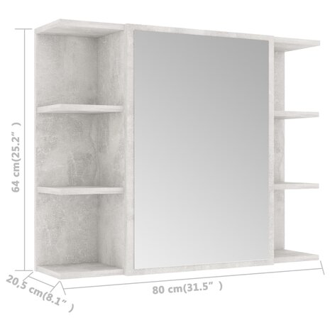 Badkamerspiegelkast 80x20,5x64 cm bewerkt hout betongrijs 10