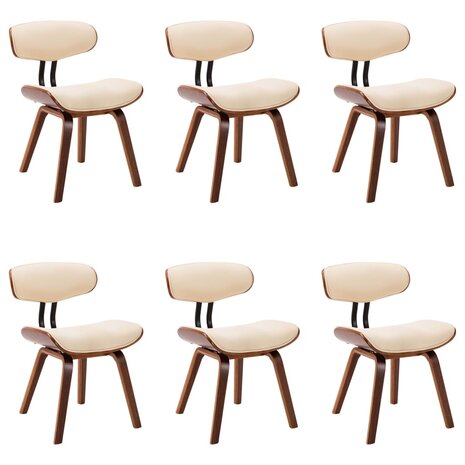 Eetkamerstoelen 6 st gebogen hout en kunstleer crème 2