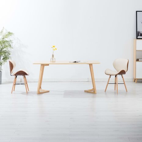 Eetkamerstoelen 2 st kunstleer en gebogen hout crème 1