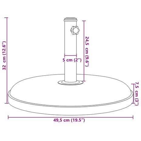 Parasolvoet voor stokken van Ø32/35/38 mm 25 kg rond 9