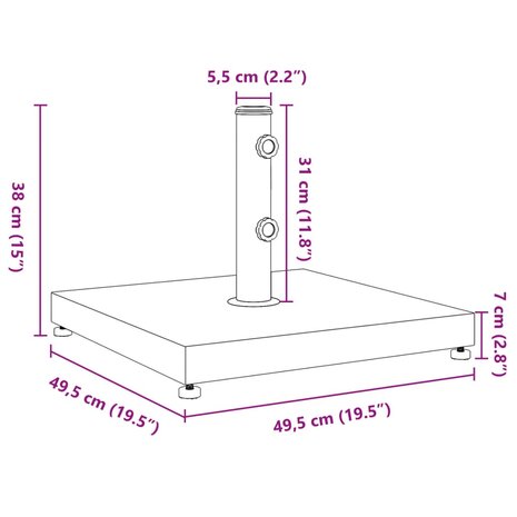 Parasolvoet voor stokken van Ø32/38/48 mm 28 kg vierkant 9