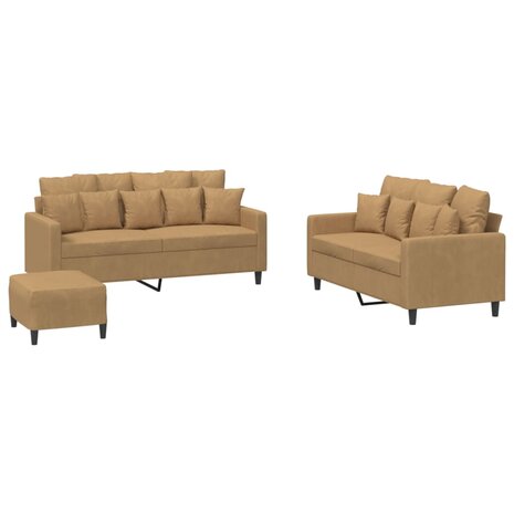 3-delige Loungeset met kussens fluweel bruin 2