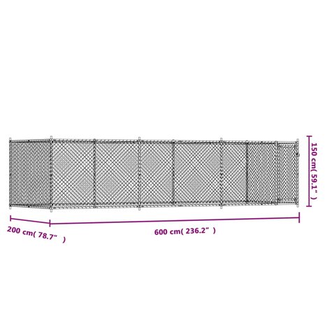 Hondenhok met deur 6x2x1,5 m gegalvaniseerd staal grijs 9