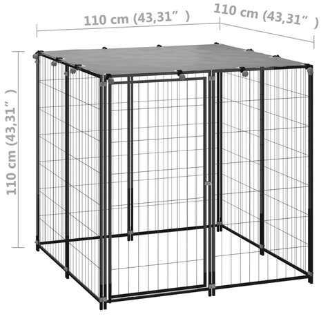 Hondenkennel 110x110x110 cm staal zwart 6