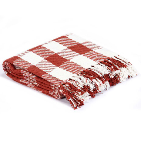 Plaid geblokt 125x150 cm katoen steenrood 2