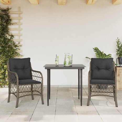 3-delige Bistroset met kussens poly rattan grijs 1