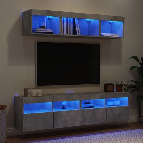 5-delige Tv-wandmeubelset met LED bewerkt hout betongrijs 4