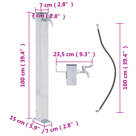 Waterzuil vierkant 100 cm roestvrij staal 7