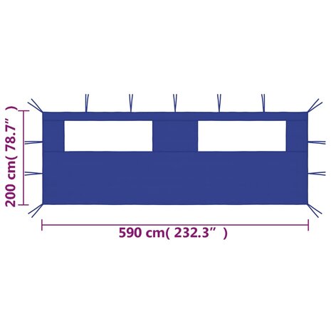 Prieelzijwand met ramen 6x2 m blauw 4