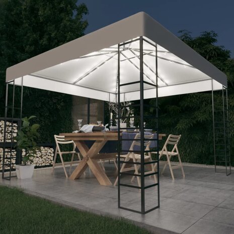 Tuinpaviljoen met LED-lichtslinger 3x3 m wit 1