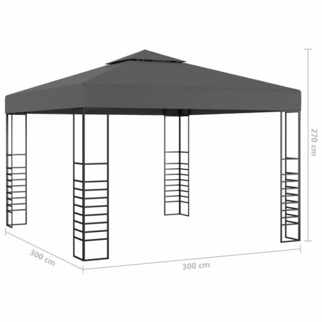 Tuinpaviljoen met LED-lichtslinger 3x3 m antracietkleurig 9