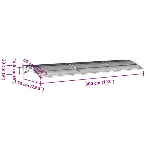 Deurluifel 300x75 cm polycarbonaat grijs 6