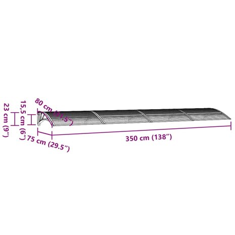 Deurluifel 350x75 cm polycarbonaat zwart en transparant 6