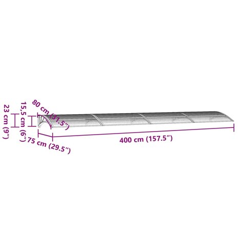 Deurluifel 400x75 cm polycarbonaat grijs en transparant 6