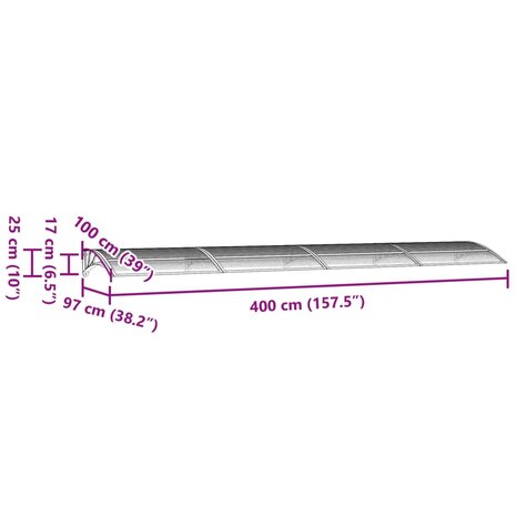 Deurluifel 400x100 cm polycarbonaat grijs 6