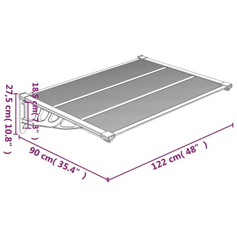 Deurluifel 122x90 cm polycarbonaat zwart en transparant 6