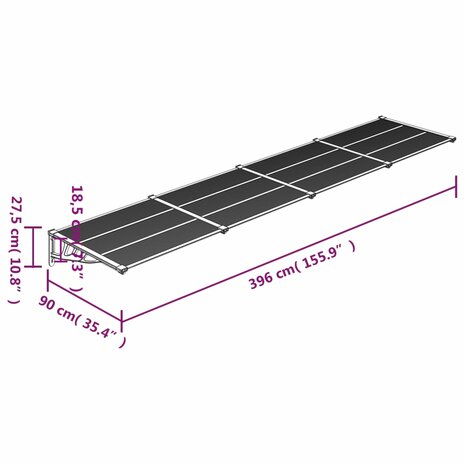 Deurluifel 396x90 cm polycarbonaat zwart en transparant 6