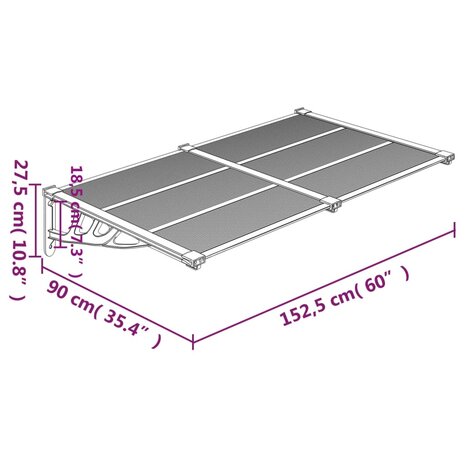 Deurluifel 152,5x90 cm polycarbonaat grijs en transparant 6