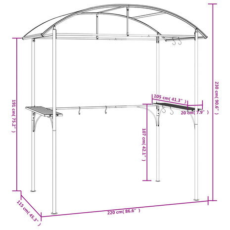 Barbecuepaviljoen met zijplanken 220x115x230 cm staal antraciet 7