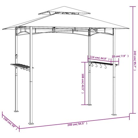 Barbecue-overkapping 240x150x243 cm staal antracietkleurig 8