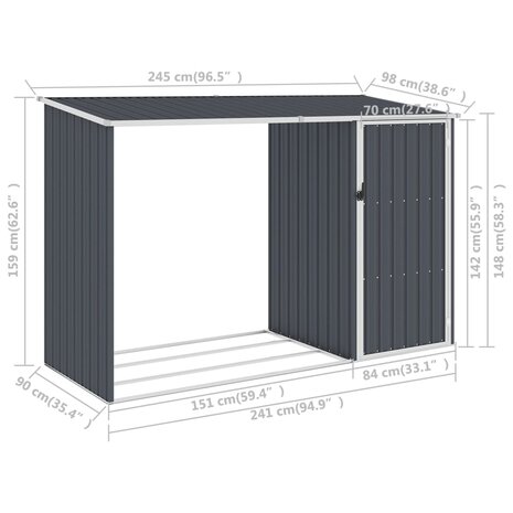 Brandhoutschuur 245x98x159 cm gegalvaniseerd staal antraciet 7