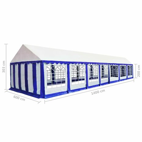 Partytentdoek 6x14 m blauw en wit 8