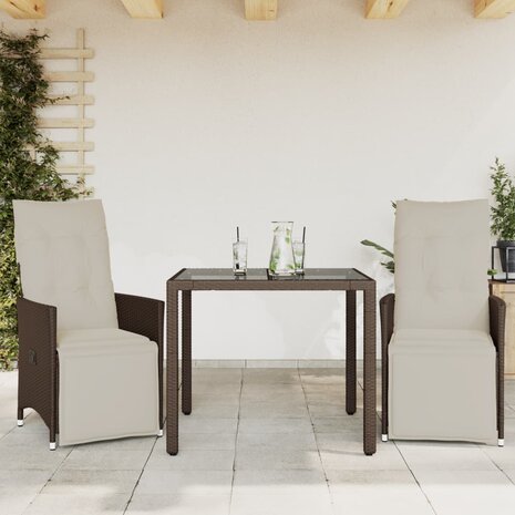 3-delige Bistroset met kussens poly rattan bruin 1